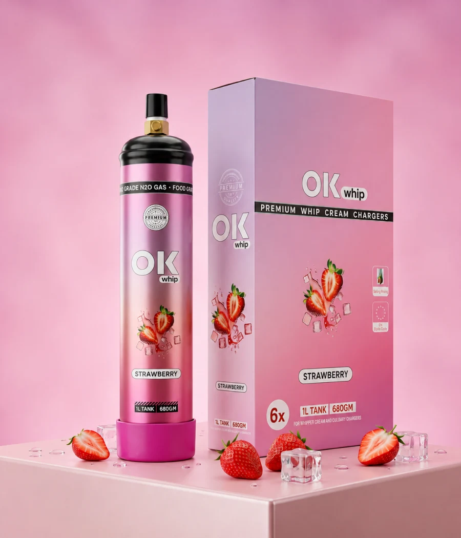 OK Whip Strawberry Whip Cream Bottle, 1L / 680gm | Ready to Use - Image 3